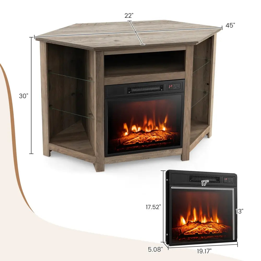 Fireplace Corner TV Stand with LED Lights and Smart APP Control for 50 Inches TV-Gray - Gray - Entertainment Centers &
