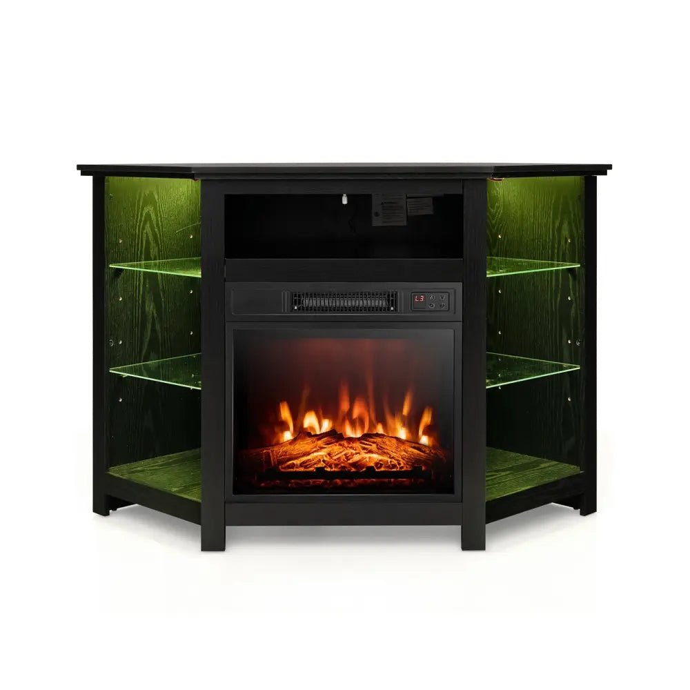 Fireplace Corner TV Stand with LED Lights and Smart APP Control for 50 Inches TV-Black - Black - Entertainment Centers