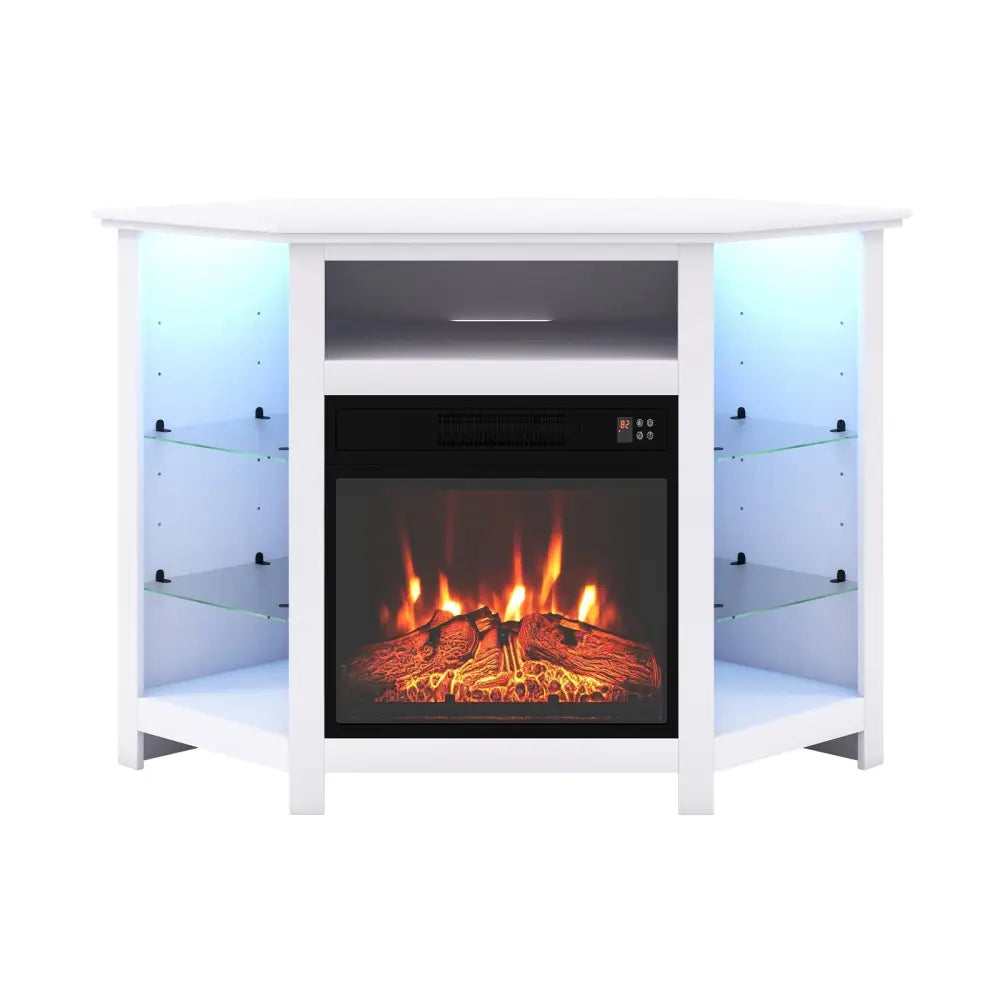 Fireplace Corner TV Stand with LED Lights and Smart APP Control for 50 Inches TV-White - White - Entertainment Centers