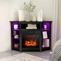 Fireplace Corner TV Stand with LED Lights and Smart APP Control for 50 Inches TV-Black - Black - Entertainment Centers