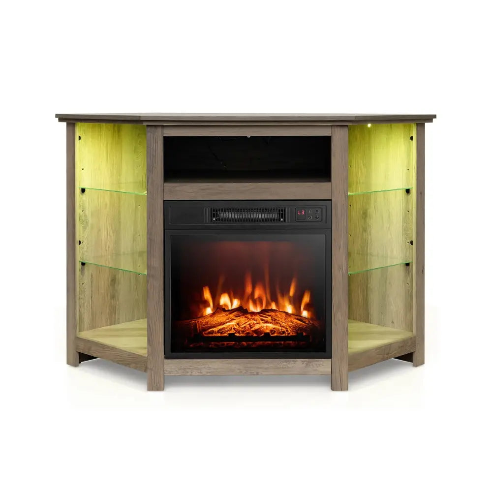 Fireplace Corner TV Stand with LED Lights and Smart APP Control for 50 Inches TV-Gray - Gray - Entertainment Centers &