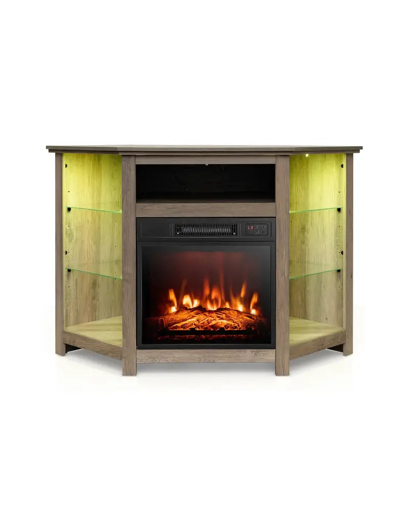 Fireplace Corner TV Stand with LED Lights and Smart APP Control for 50 Inches TV-Gray - Gray - Entertainment Centers &