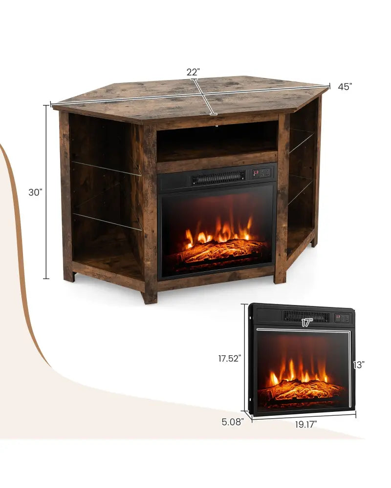 Fireplace Corner TV Stand with LED Lights and Smart APP Control for 50 Inches TV-Rustic Brown - Rustic Brown