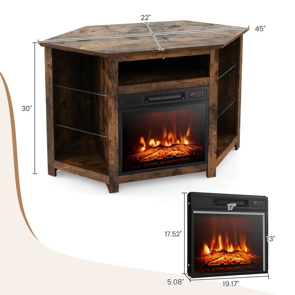Fireplace Corner TV Stand with LED Lights and Smart APP Control for 50 Inches TV-Rustic Brown - Rustic Brown