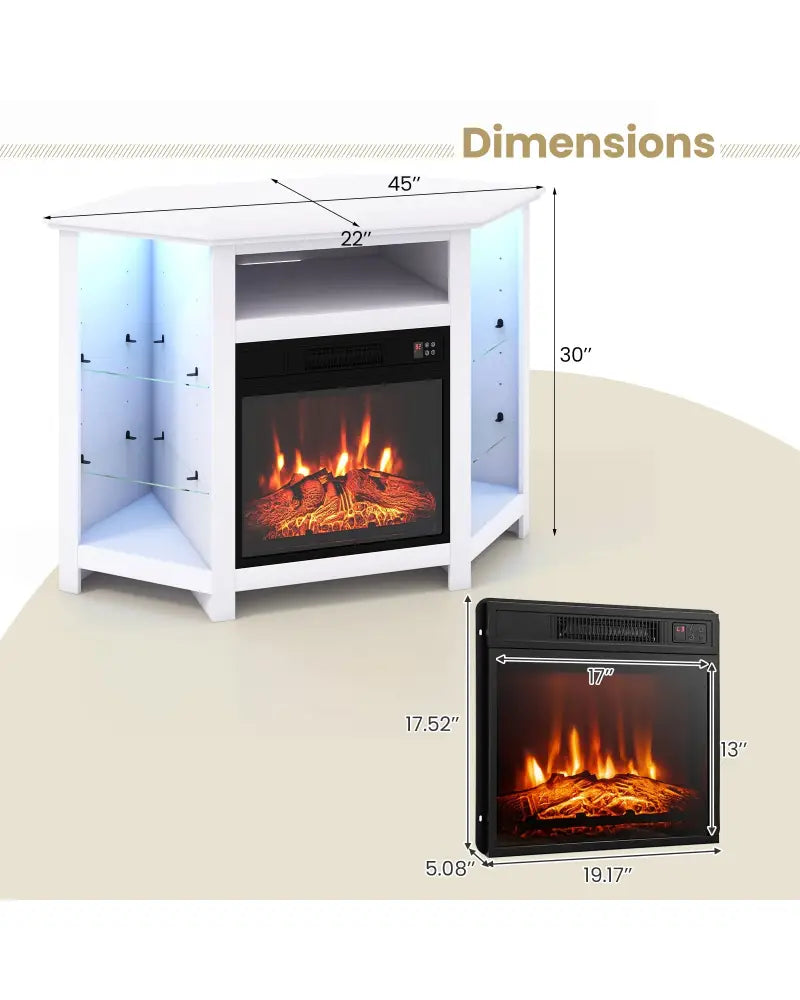 Fireplace Corner TV Stand with LED Lights and Smart APP Control for 50 Inches TV-White - White - Entertainment Centers