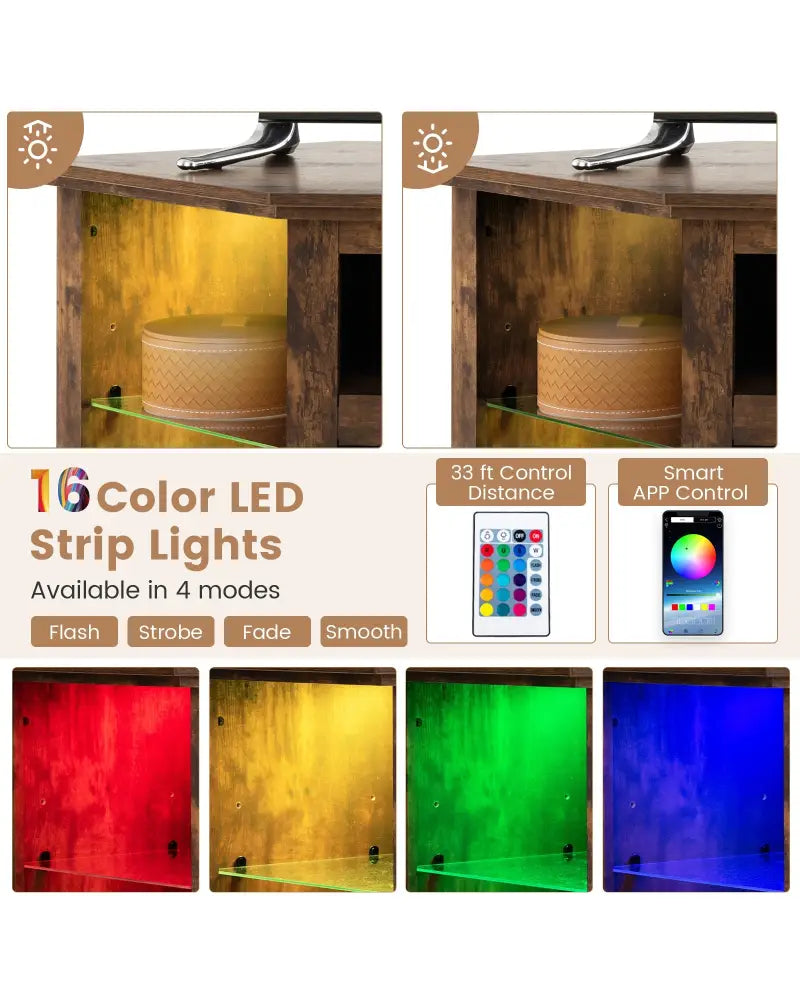 Fireplace Corner TV Stand with LED Lights and Smart APP Control for 50 Inches TV-Rustic Brown - Rustic Brown