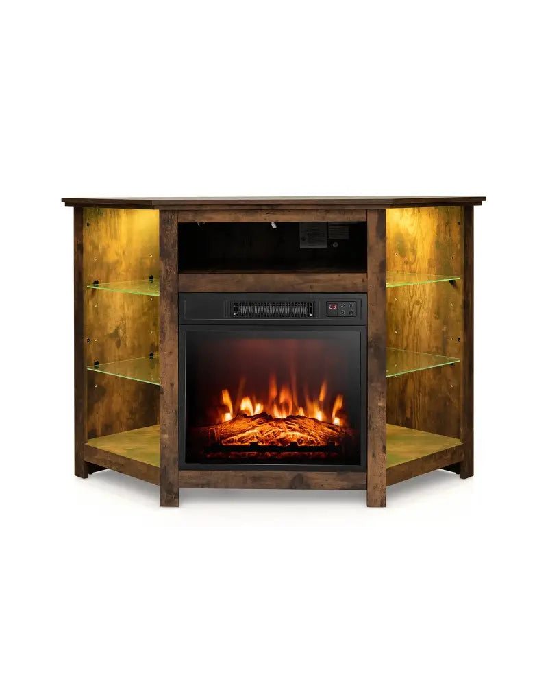 Fireplace Corner TV Stand with LED Lights and Smart APP Control for 50 Inches TV-Rustic Brown - Rustic Brown