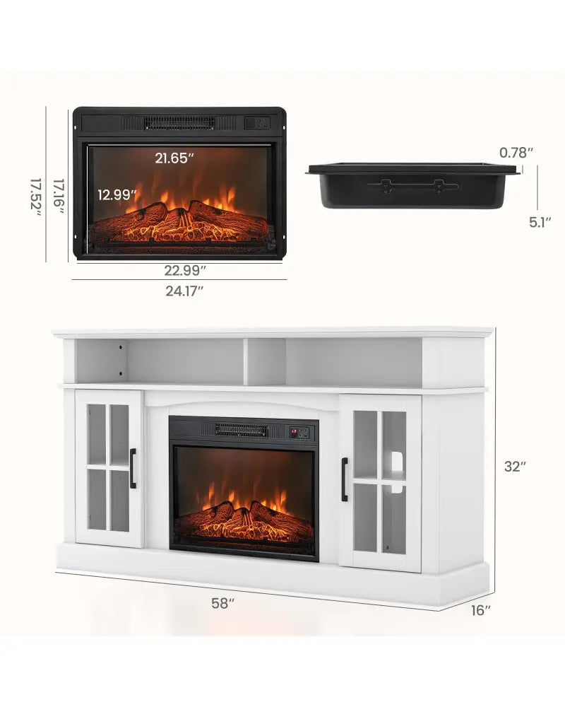Fireplace TV Stand for TVs Up to 65 Inch with Side Cabinets and Remote Control-White - White - Entertainment Centers &