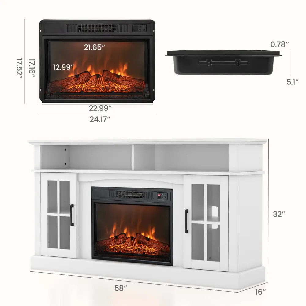 Fireplace TV Stand for TVs Up to 65 Inch with Side Cabinets and Remote Control-White - White - Entertainment Centers &
