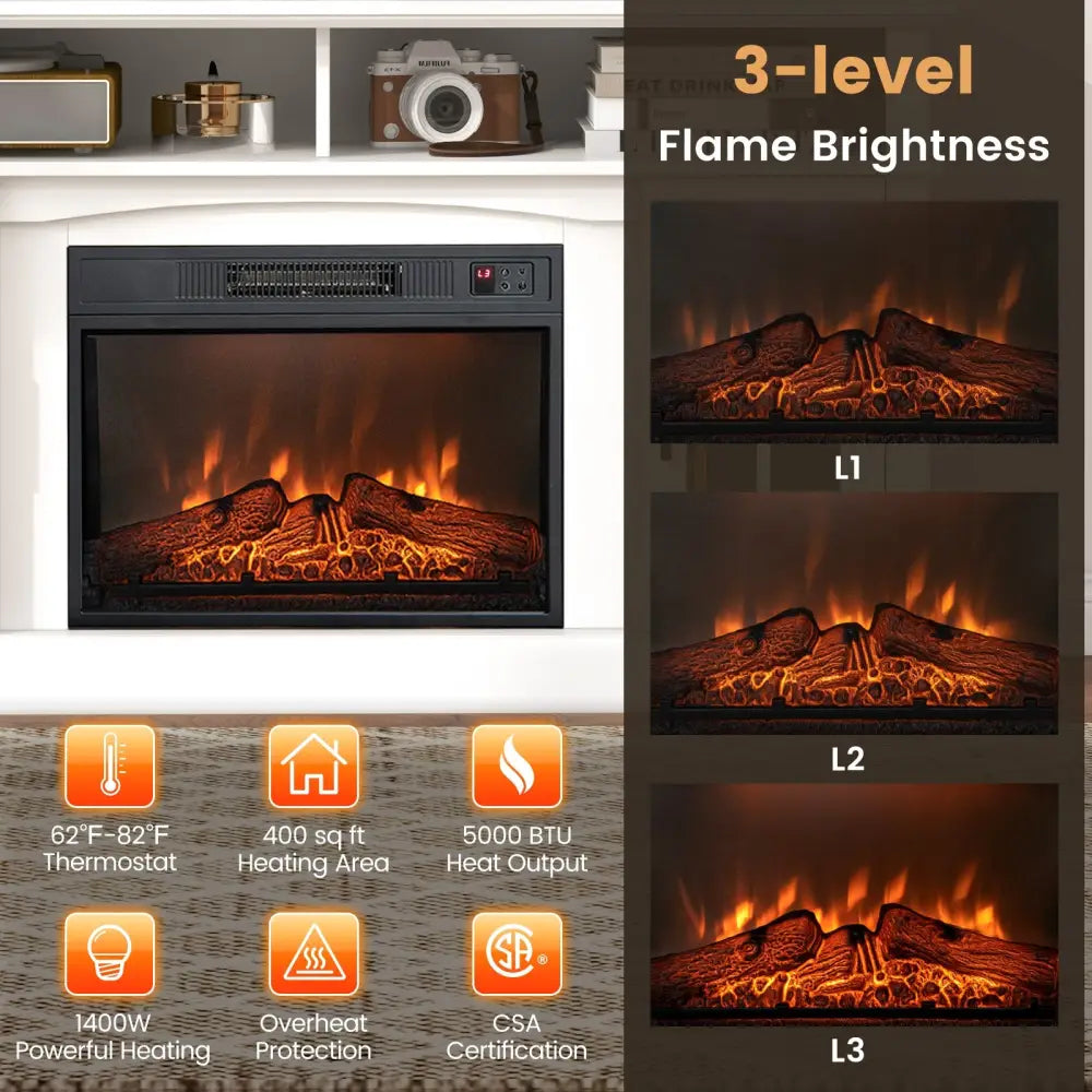 Fireplace TV Stand for TVs Up to 65 Inch with Side Cabinets and Remote Control-White - White - Entertainment Centers &