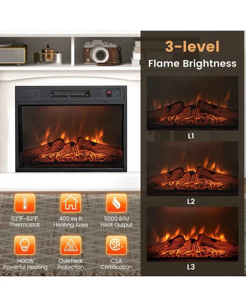 Fireplace TV Stand for TVs Up to 65 Inch with Side Cabinets and Remote Control-White - White - Entertainment Centers &