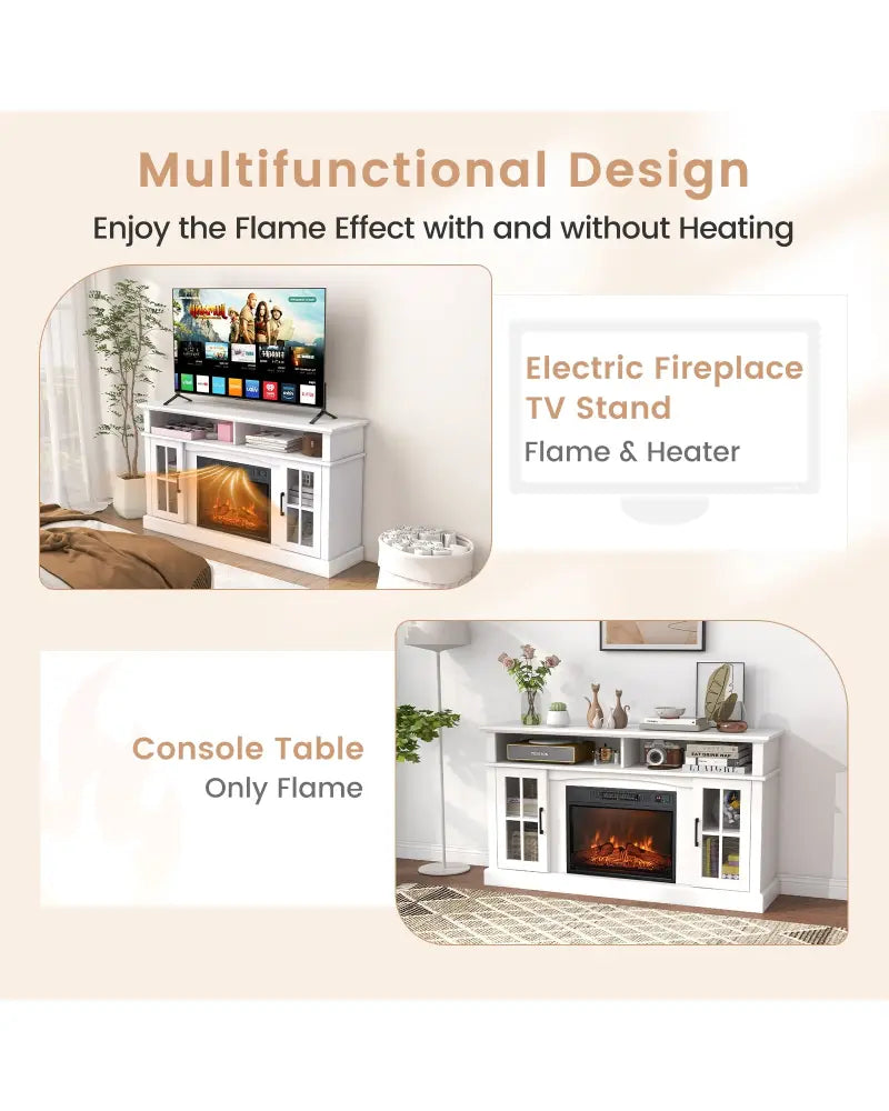 Fireplace TV Stand for TVs Up to 65 Inch with Side Cabinets and Remote Control-White - White - Entertainment Centers &