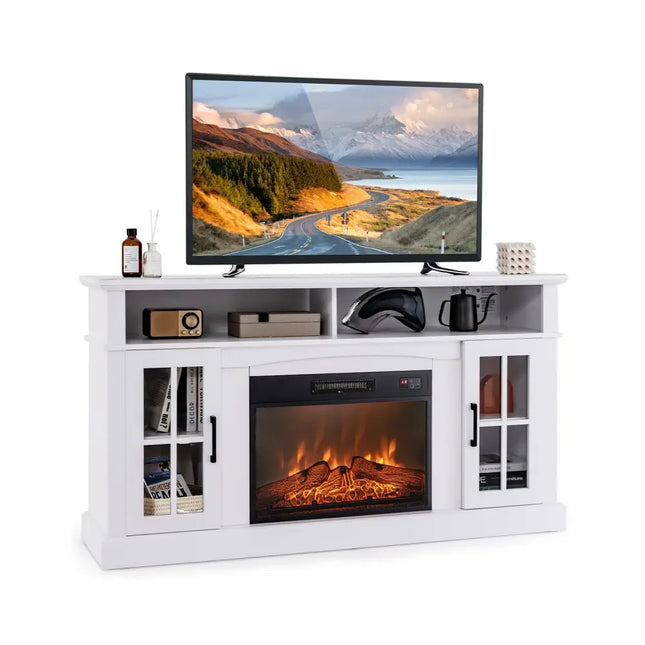 Fireplace TV Stand for TVs Up to 65 Inch with Side Cabinets and Remote Control-White - White - Entertainment Centers &