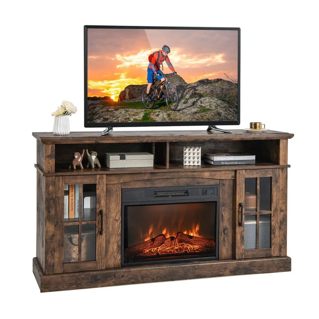 Fireplace TV Stand for TVs Up to 65 Inch with Side Cabinets and Remote ControlBrown - Oasis Home Essentials