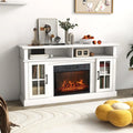 Fireplace TV Stand for TVs Up to 65 Inch with Side Cabinets and Remote Control-White - White - Entertainment Centers &