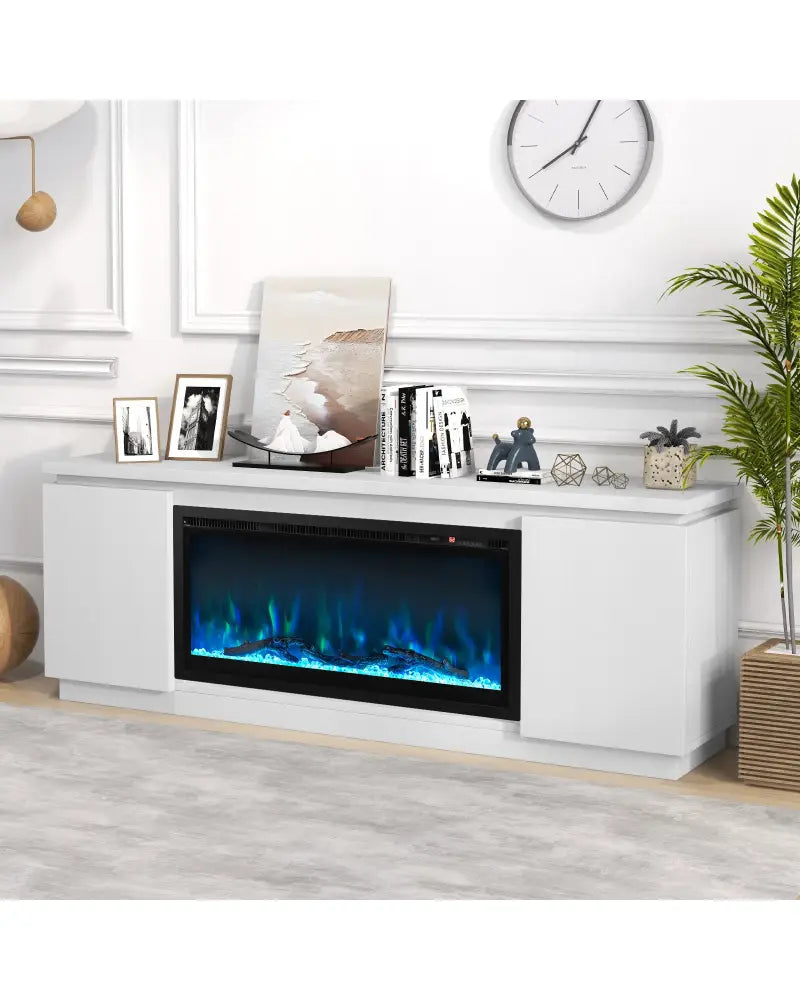 Fireplace TV Stand for TVs up to 80 Inch with 3 Adjustable Shelves-White - White - Entertainment Centers & TV Stands