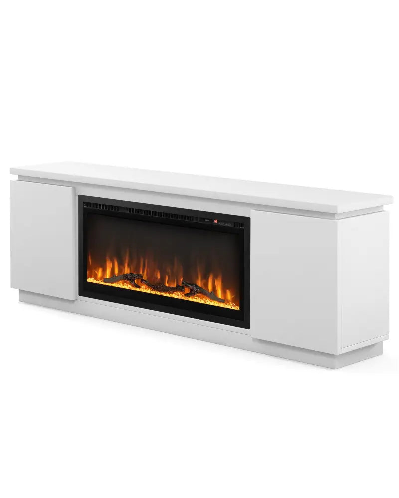 Fireplace TV Stand for TVs up to 80 Inch with 3 Adjustable Shelves-White - White - Entertainment Centers & TV Stands