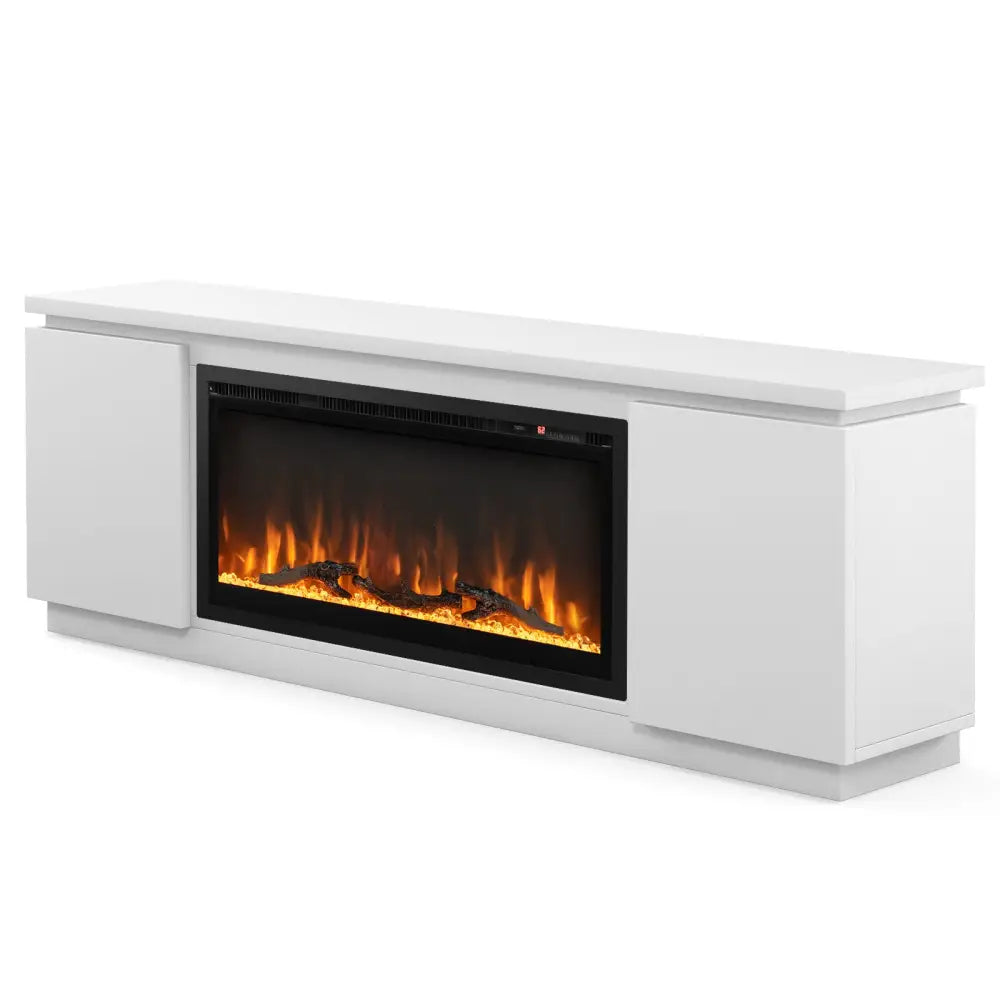 Fireplace TV Stand for TVs up to 80 Inch with 3 Adjustable Shelves-White - White - Entertainment Centers & TV Stands