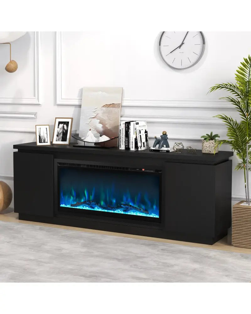 Fireplace TV Stand for TVs up to 80 Inch with 3 Adjustable Shelves-Black - Black - Entertainment Centers & TV Stands