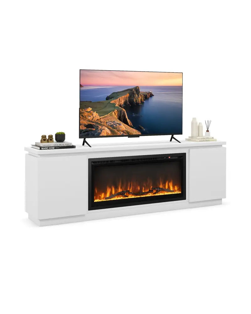 Fireplace TV Stand for TVs up to 80 Inch with 3 Adjustable Shelves-White - White - Entertainment Centers & TV Stands