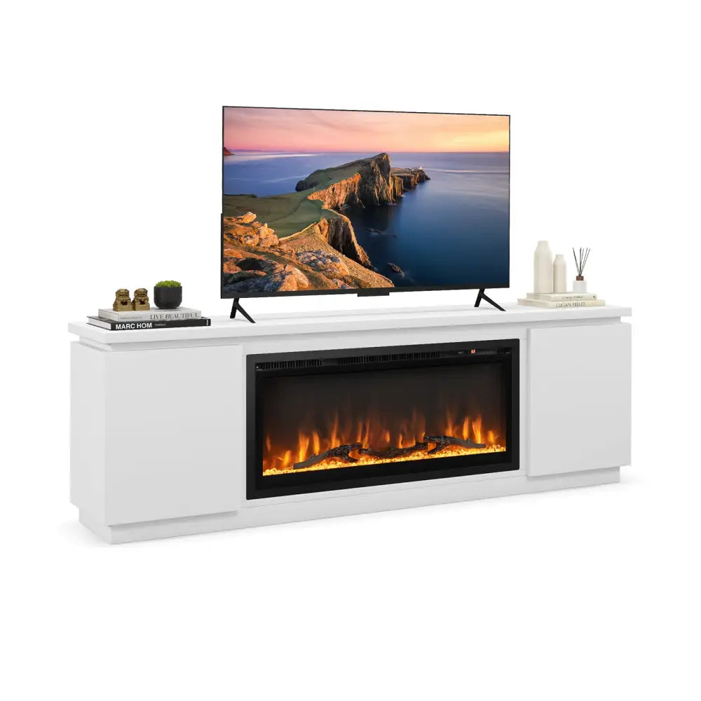 Fireplace TV Stand for TVs up to 80 Inch with 3 Adjustable Shelves-White - White - Entertainment Centers & TV Stands