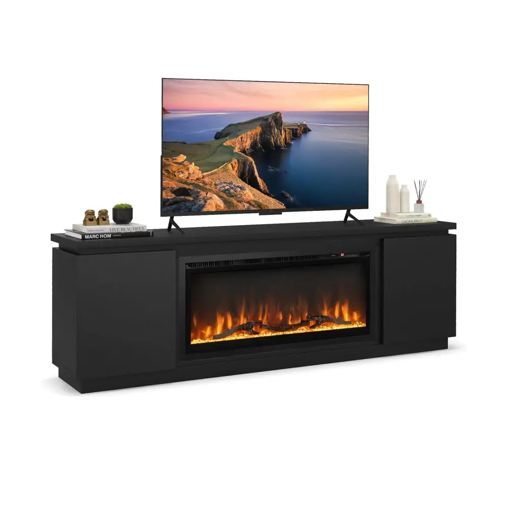 Fireplace TV Stand for TVs up to 80 Inch with 3 Adjustable Shelves-Black - Black - Entertainment Centers & TV Stands
