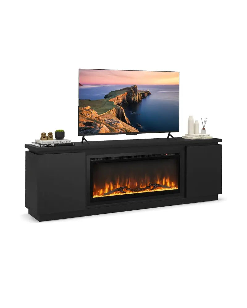 Fireplace TV Stand for TVs up to 80 Inch with 3 Adjustable Shelves-Black - Black - Entertainment Centers & TV Stands