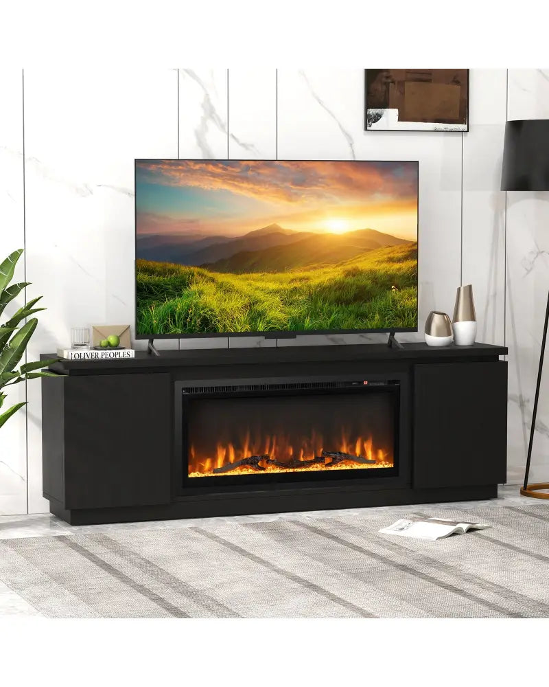 Fireplace TV Stand for TVs up to 80 Inch with 3 Adjustable Shelves-Black - Black - Entertainment Centers & TV Stands