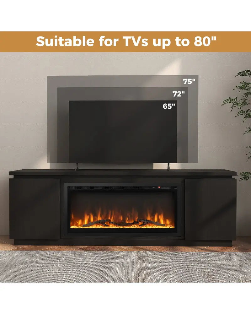 Fireplace TV Stand for TVs up to 80 Inch with 3 Adjustable Shelves-Black - Black - Entertainment Centers & TV Stands