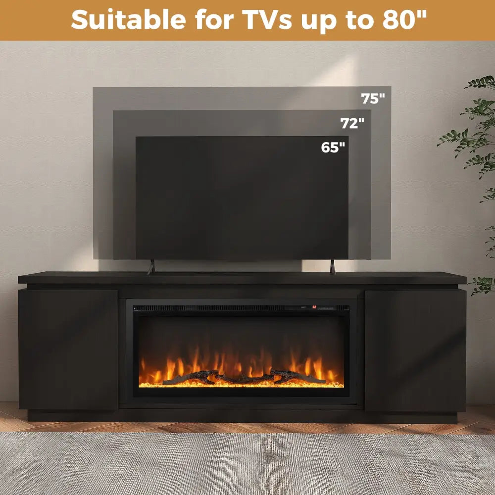 Fireplace TV Stand for TVs up to 80 Inch with 3 Adjustable Shelves-Black - Black - Entertainment Centers & TV Stands