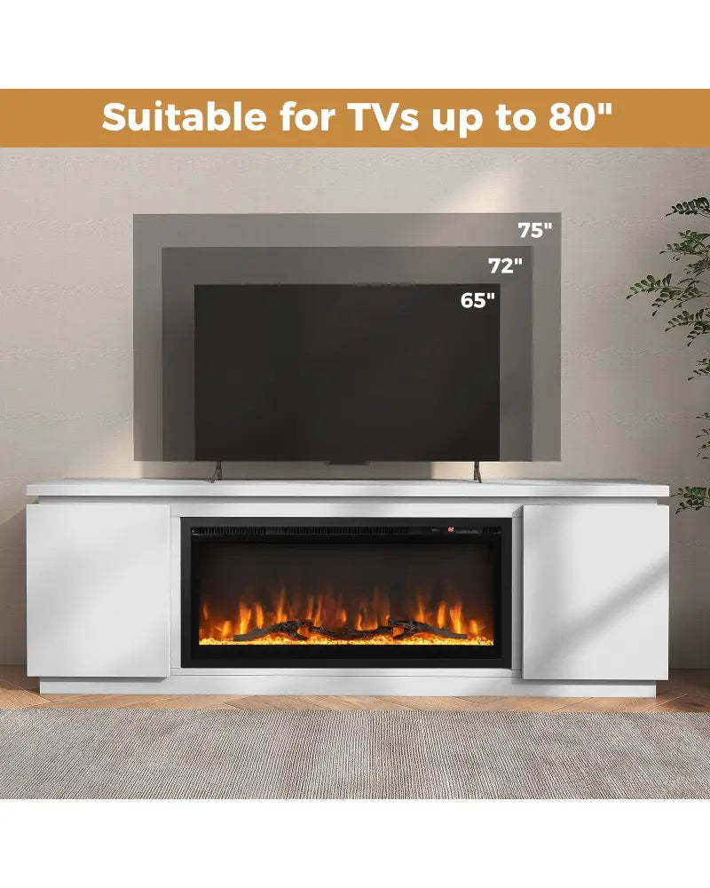 Fireplace TV Stand for TVs up to 80 Inch with 3 Adjustable Shelves-White - White - Entertainment Centers & TV Stands
