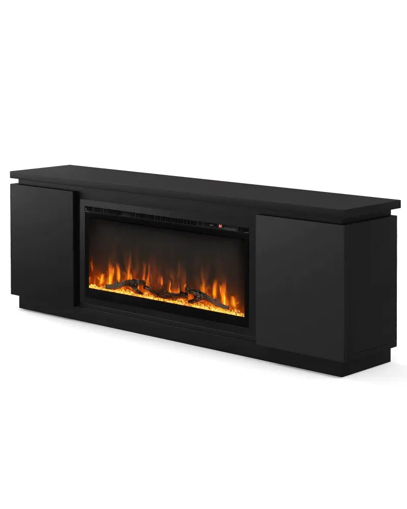 Fireplace TV Stand for TVs up to 80 Inch with 3 Adjustable Shelves-Black - Black - Entertainment Centers & TV Stands