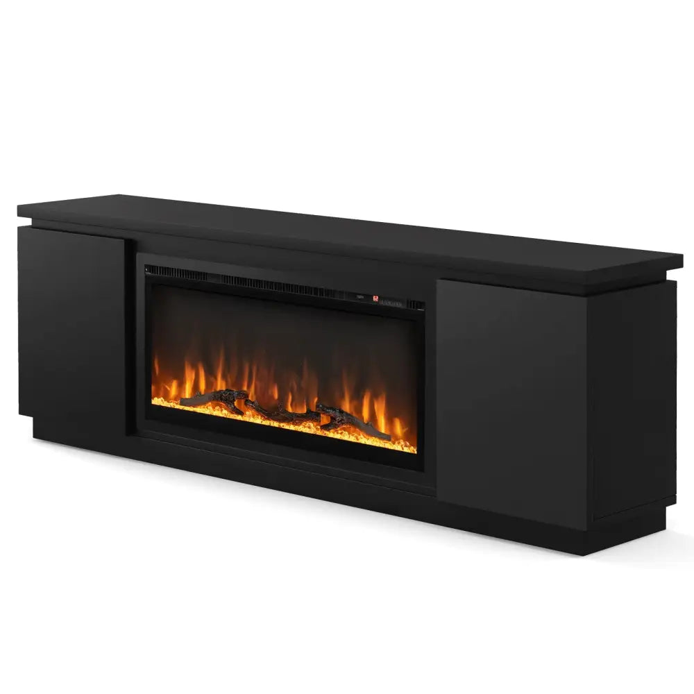 Fireplace TV Stand for TVs up to 80 Inch with 3 Adjustable Shelves-Black - Black - Entertainment Centers & TV Stands