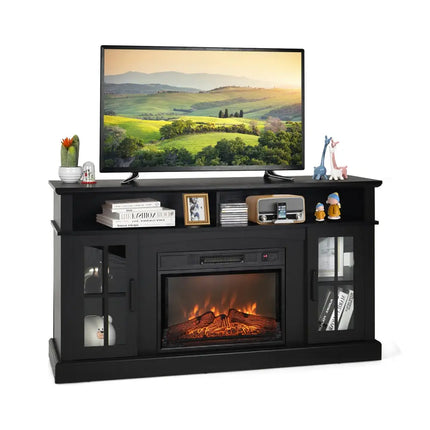 Fireplace TV Stand with 1400W Electric Fireplace-Black - Black - Entertainment Centers & TV Stands