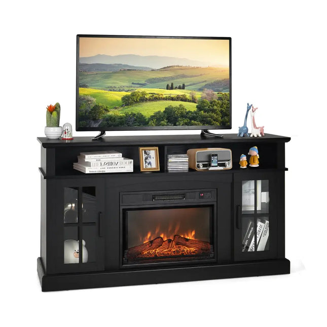 Fireplace TV Stand with 1400W Electric Fireplace-Black - Black - Entertainment Centers & TV Stands