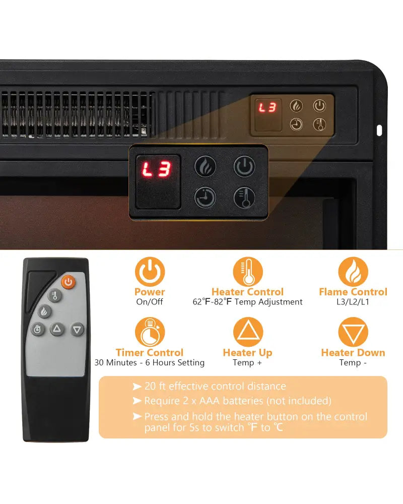 Fireplace TV Stand with 1400W Electric Fireplace-Black - Black - Entertainment Centers & TV Stands