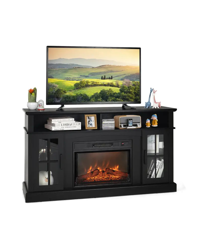 Fireplace TV Stand with 1400W Electric Fireplace-Black - Black - Entertainment Centers & TV Stands