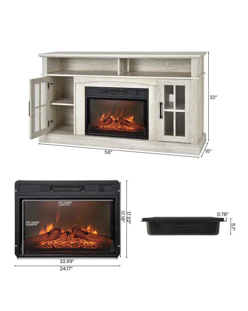 Fireplace TV Stand with 1400W Electric Fireplace-Gray - Gray - Entertainment Centers & TV Stands