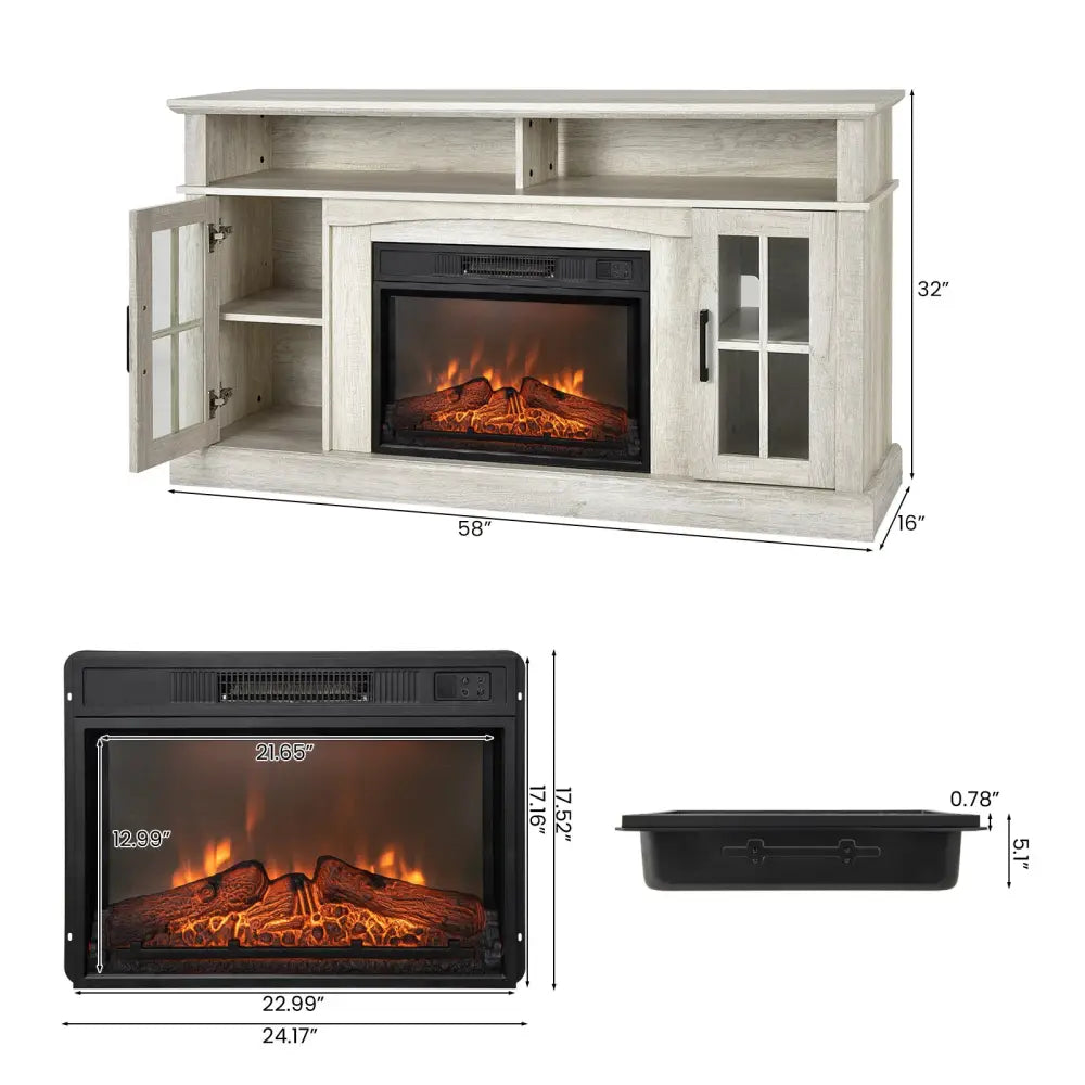 Fireplace TV Stand with 1400W Electric Fireplace-Gray - Gray - Entertainment Centers & TV Stands