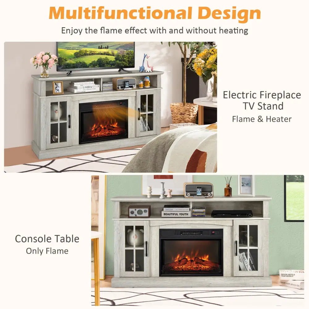 Fireplace TV Stand with 1400W Electric Fireplace-Gray - Gray - Entertainment Centers & TV Stands