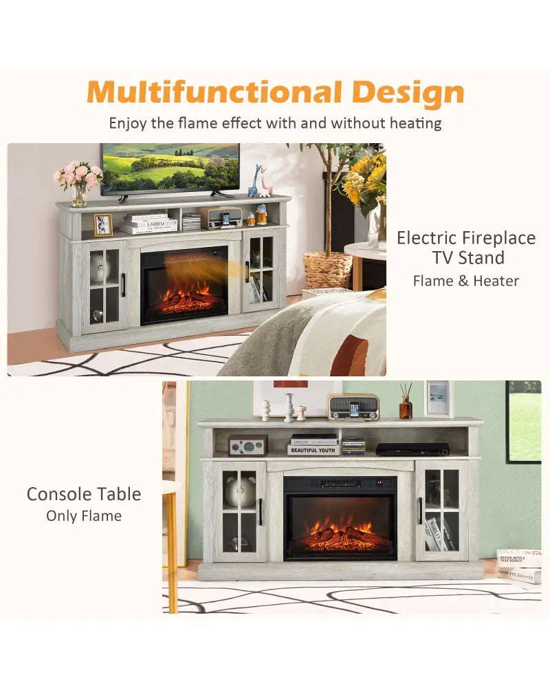 Fireplace TV Stand with 1400W Electric Fireplace-Gray - Gray - Entertainment Centers & TV Stands