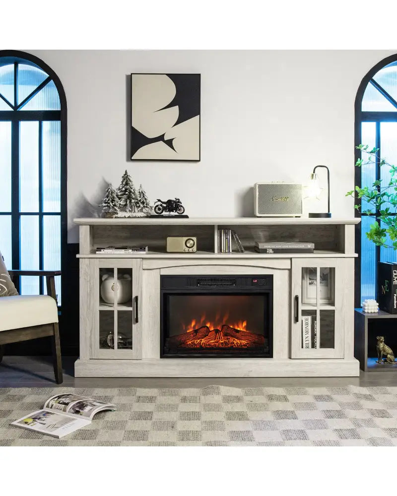 Fireplace TV Stand with 1400W Electric Fireplace-Gray - Gray - Entertainment Centers & TV Stands