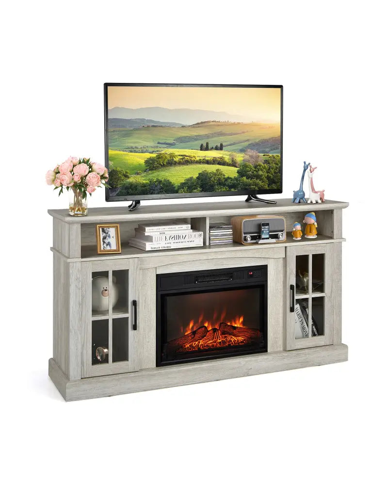 Fireplace TV Stand with 1400W Electric Fireplace-Gray - Gray - Entertainment Centers & TV Stands