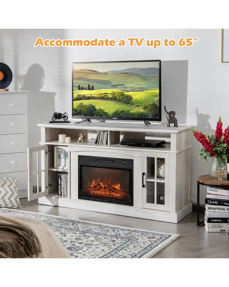 Fireplace TV Stand with 1400W Electric Fireplace-Gray - Gray - Entertainment Centers & TV Stands