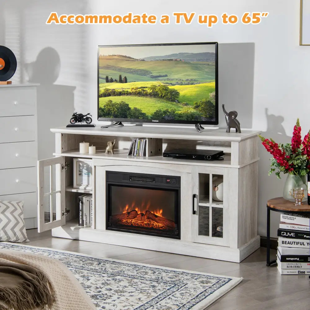 Fireplace TV Stand with 1400W Electric Fireplace-Gray - Gray - Entertainment Centers & TV Stands