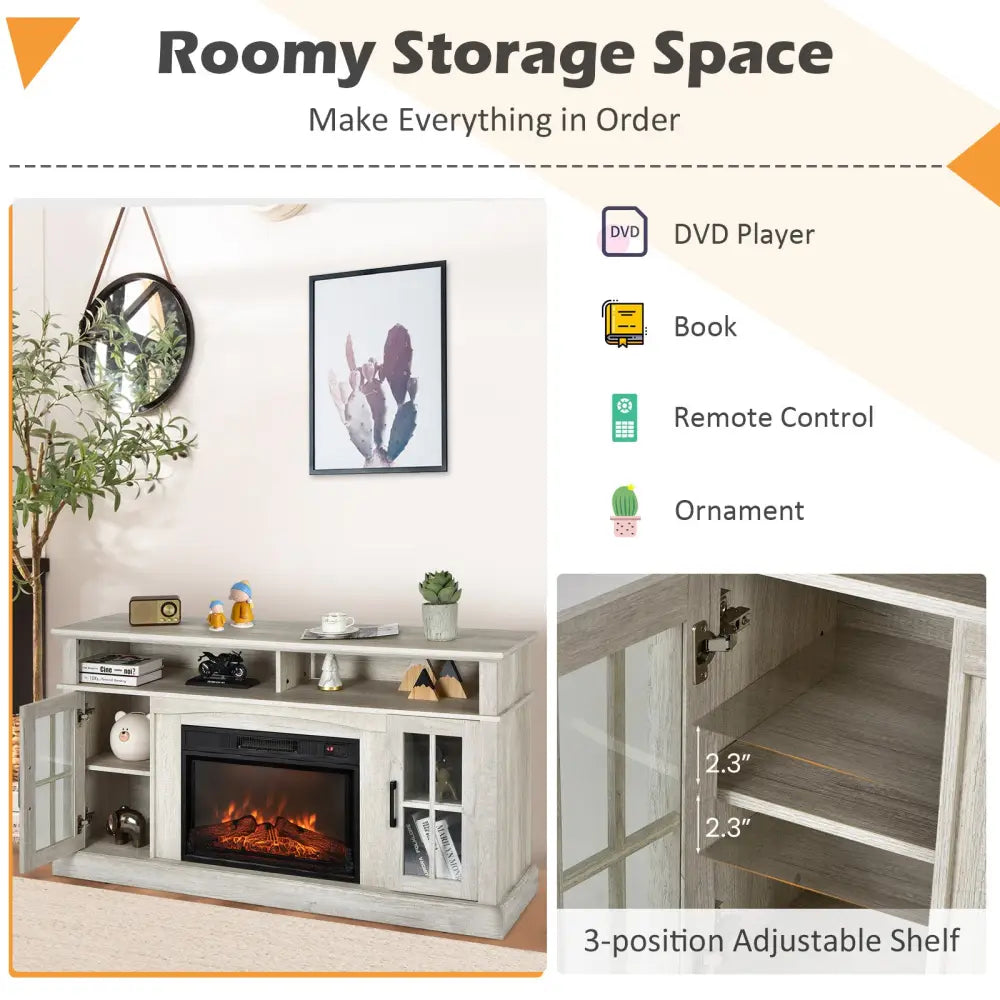 Fireplace TV Stand with 1400W Electric Fireplace-Gray - Gray - Entertainment Centers & TV Stands