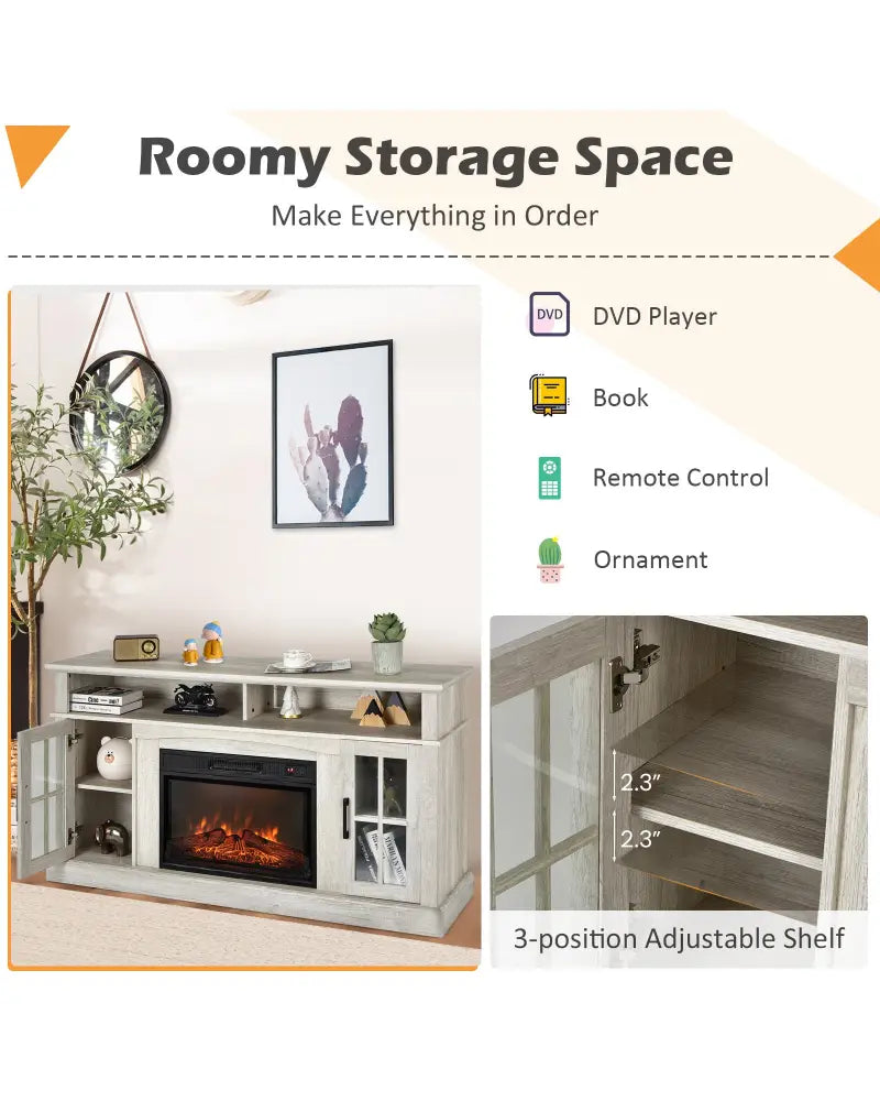 Fireplace TV Stand with 1400W Electric Fireplace-Gray - Gray - Entertainment Centers & TV Stands