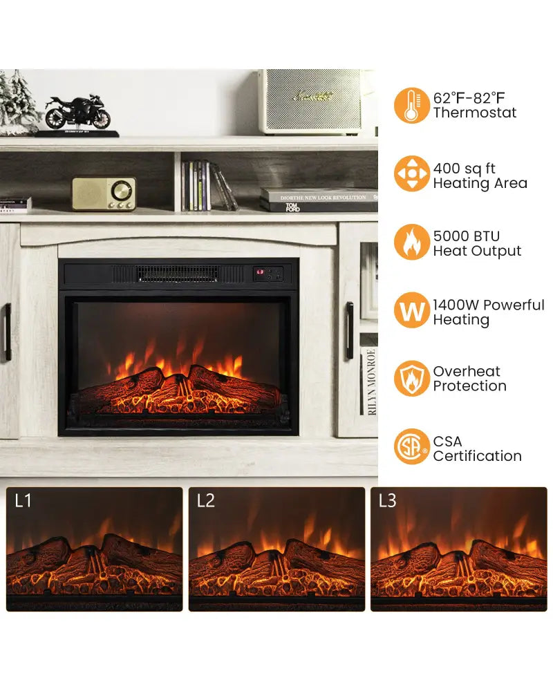 Fireplace TV Stand with 1400W Electric Fireplace-Gray - Gray - Entertainment Centers & TV Stands