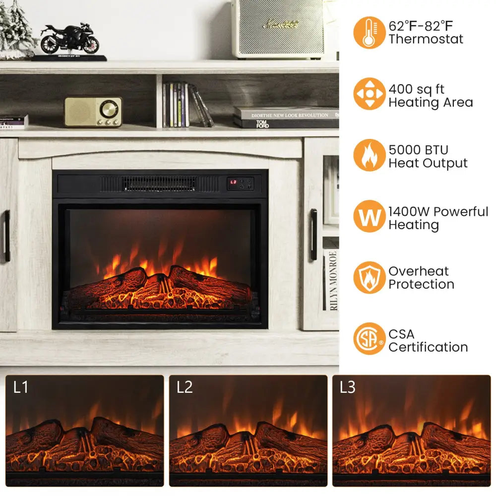 Fireplace TV Stand with 1400W Electric Fireplace-Gray - Gray - Entertainment Centers & TV Stands
