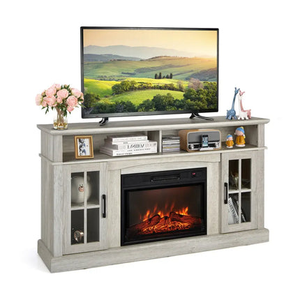 Fireplace TV Stand with 1400W Electric Fireplace-Gray - Gray - Entertainment Centers & TV Stands
